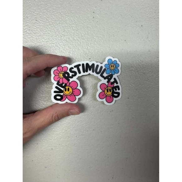 Overstimulated Sticker Cute Flowers Laptop Water Bottle Car Bumper‎ Decal - Picture 1 of 2